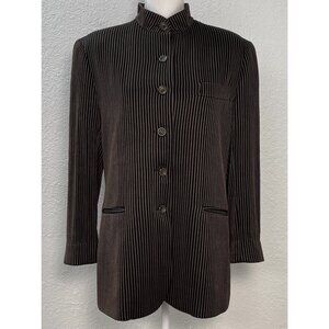 EMIL RUTENBERG Collection Womens MEDIUM Black/Brown Stripe Mandarin BLAZER EUC